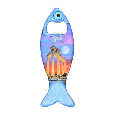 Side Themed Fish Shaped Metal Magnetic Bottle Opener 120x43 mm - Thumbnail