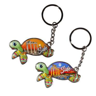 Side Themed Floating Turtle Shaped Metal Keychain - 2