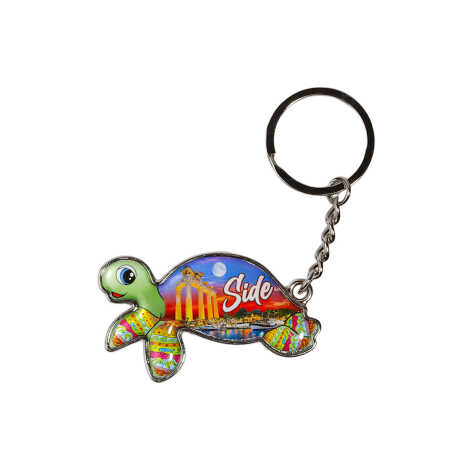 Side Themed Floating Turtle Shaped Metal Keychain - 3