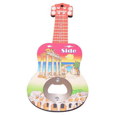 Side Themed Guitar Shaped Printed MDF Wooden Bottle Opener 200x89 mm - Thumbnail