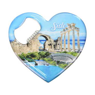Side Themed Heart Shaped Metal Magnetic Bottle Opener 85x76 mm - 1