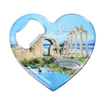 Myros - Side Themed Heart Shaped Metal Magnetic Bottle Opener 85x76 mm