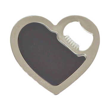 Side Themed Heart Shaped Metal Magnetic Bottle Opener 85x76 mm - Thumbnail