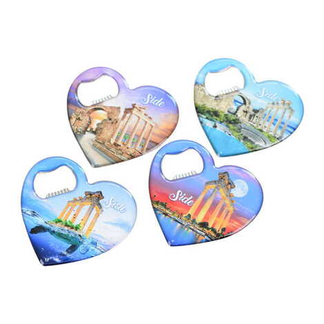 Side Themed Heart Shaped Metal Magnetic Bottle Opener 85x76 mm - 3
