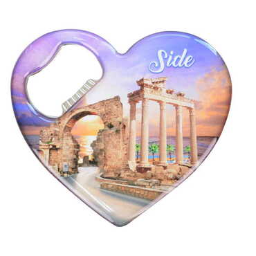 Side Themed Heart Shaped Metal Magnetic Bottle Opener 85x76 mm - 4