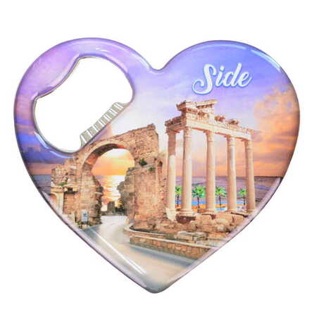 Side Themed Heart Shaped Metal Magnetic Bottle Opener 85x76 mm - 4