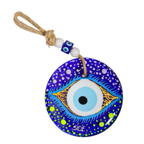 Side Themed Mandala Design Glass Evil Eye Wall Hanging 18 cm - 1