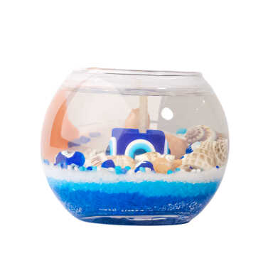 Side Themed Medium Round Glass Candle with Gel Wax - 2