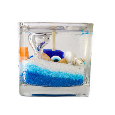 Side Themed Medium Square Glass Candle with Gel Wax - 2