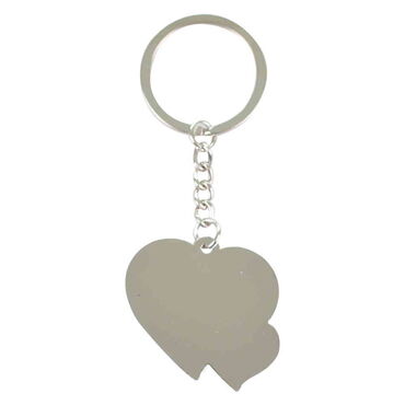 Side Themed Metal Double Heart Shaped Keychain 40x94 mm - Thumbnail