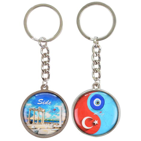 Side Themed Metal Double Sided Round Keychain 40x95 mm - 4