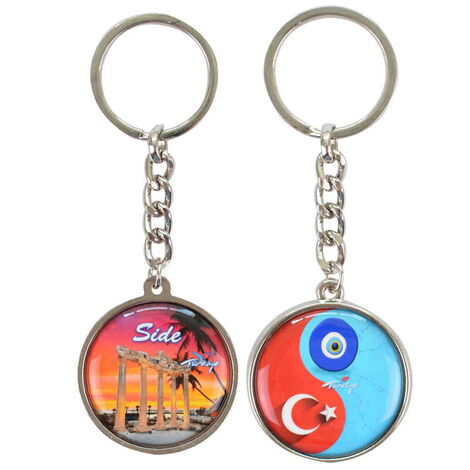 Side Themed Metal Double Sided Round Keychain 40x95 mm - 5