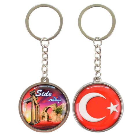 Side Themed Metal Double Sided Round Keychain 40x95 mm - 7
