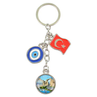 Side Themed Metal Evil Eye Enamel Keychain - Thumbnail