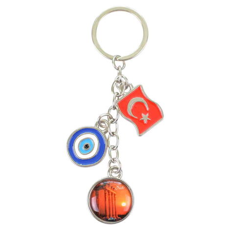 Side Themed Metal Evil Eye Enamel Keychain - 3