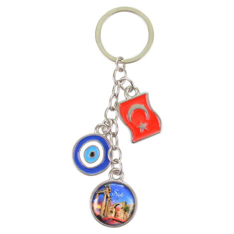 Side Themed Metal Evil Eye Enamel Keychain - 4