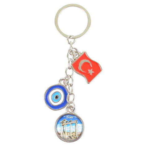 Side Themed Metal Evil Eye Enamel Keychain - 5