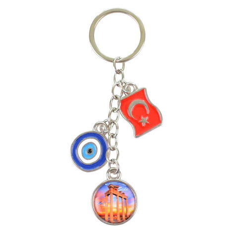 Side Themed Metal Evil Eye Enamel Keychain - 7