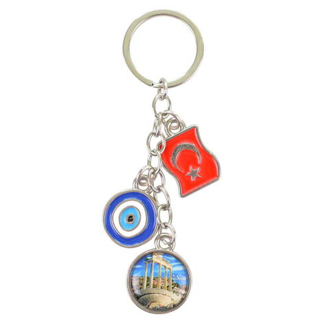 Side Themed Metal Evil Eye Enamel Keychain - 8