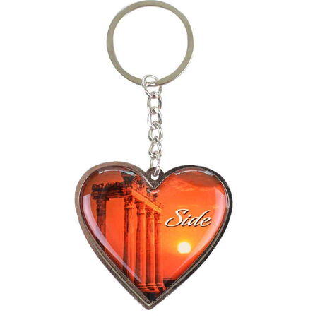 Side Themed Metal Heart Keychain 40x90 mm