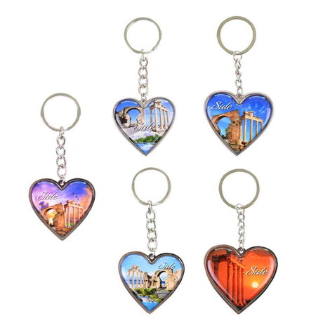Side Themed Metal Heart Keychain 40x90 mm - 3