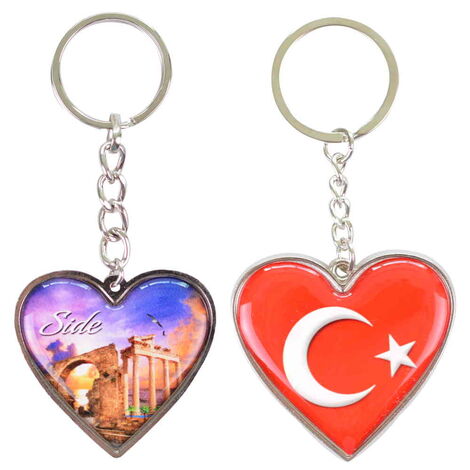 Side Themed Metal Heart Keychain 40x90 mm - 4