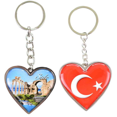 Side Themed Metal Heart Keychain 40x90 mm - 5