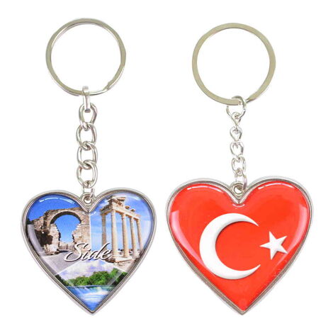 Side Themed Metal Heart Keychain 40x90 mm - 6