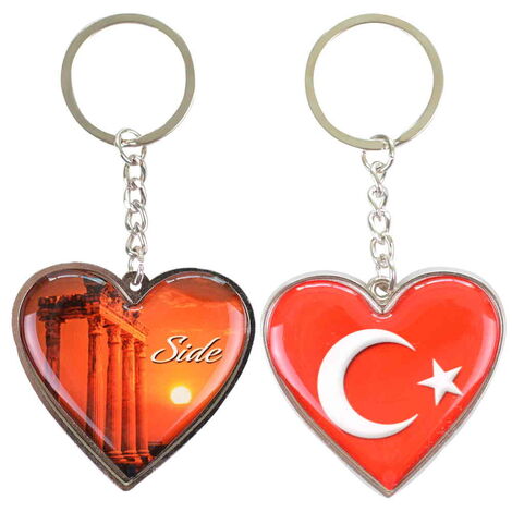 Side Themed Metal Heart Keychain 40x90 mm - 7