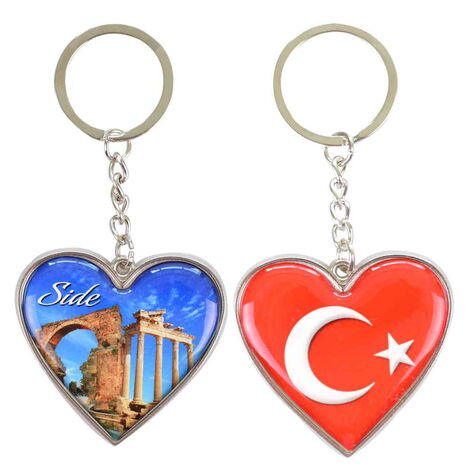 Side Themed Metal Heart Keychain 40x90 mm - 8