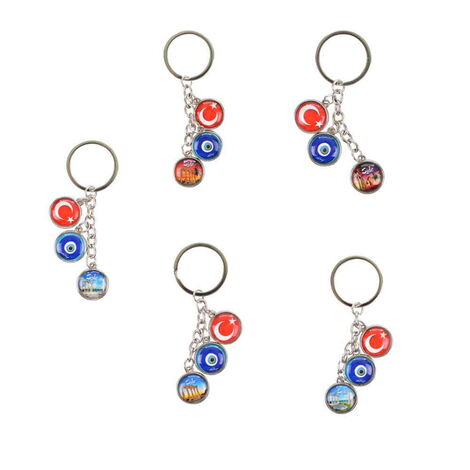 Side Themed Metal Keychain With 3 Charms - Mixed 40x90 mm - 2