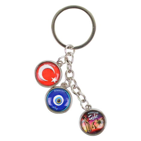 Side Themed Metal Keychain With 3 Charms - Mixed 40x90 mm - 7