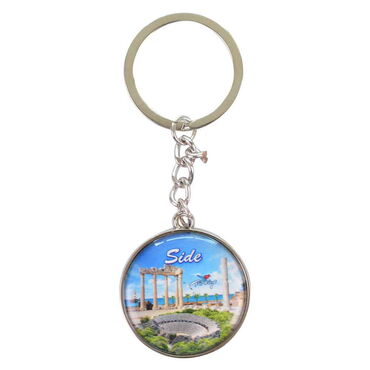 Side Themed Metal Round Keychain 40x100 mm - Thumbnail