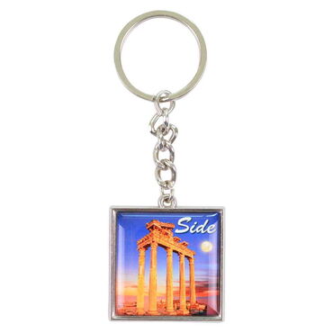 Myros - Side Themed Metal Square Shaped Double Sided Keychain 36x95 mm