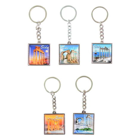 Side Themed Metal Square Shaped Double Sided Keychain 36x95 mm - 3