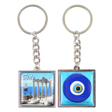 Side Themed Metal Square Shaped Double Sided Keychain 36x95 mm - 5