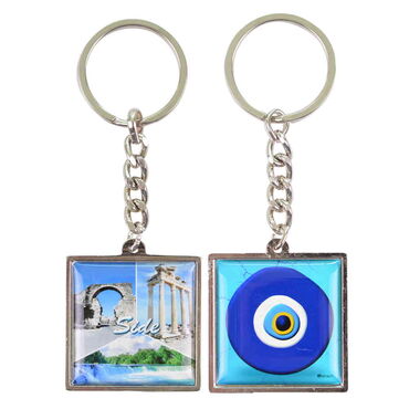 Side Themed Metal Square Shaped Double Sided Keychain 36x95 mm - 8