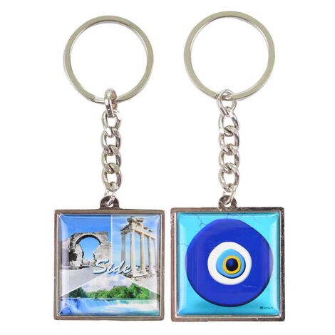 Side Themed Metal Square Shaped Double Sided Keychain 36x95 mm - 8