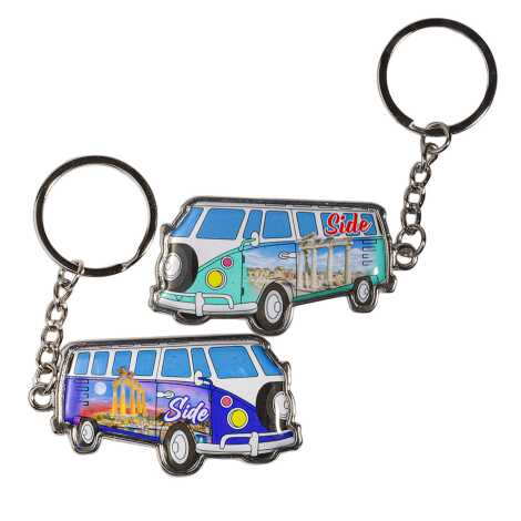 Side Themed Minibus Shaped Metal Keychain - 2