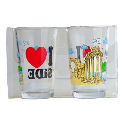 Side Themed Myros Printed Set of Two Coffee Side Glasses - 2