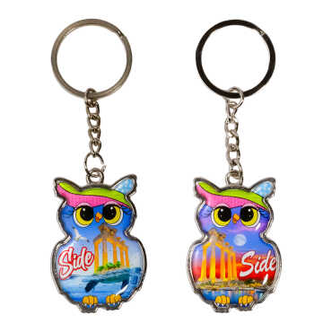 Side Themed Owl Shaped Metal Keychain - 2