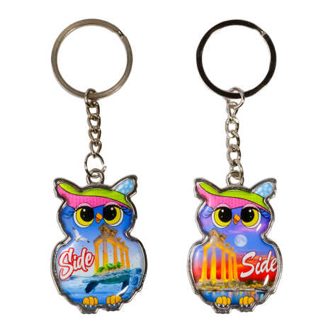 Side Themed Owl Shaped Metal Keychain - 2