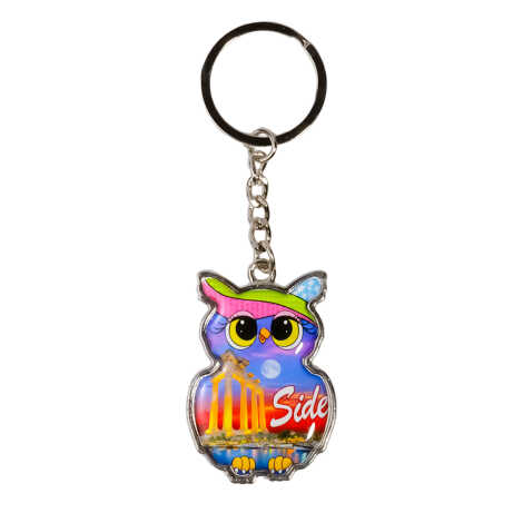 Side Themed Owl Shaped Metal Keychain - 3