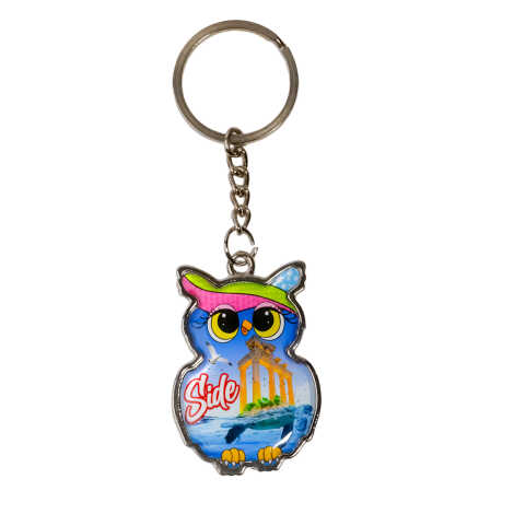 Side Themed Owl Shaped Metal Keychain - 4