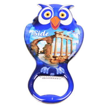 Myros - Side Themed Owl Shaped Metal Magnetic Bottle Opener 88x47 mm