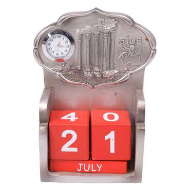 Side Themed Polyester Clock Calendar 85x43x135 mm - Thumbnail