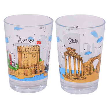 Side Themed Printed Water Glass Set of 6 Pcs - Thumbnail