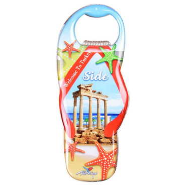 Side Themed Slipper Shaped Metal Magnetic Bottle Opener 110x45 mm - Thumbnail