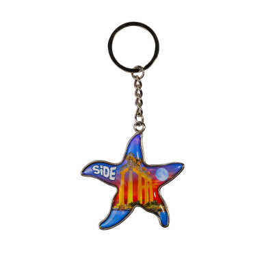 Side Themed Starfish Shaped Metal Keychain - 1
