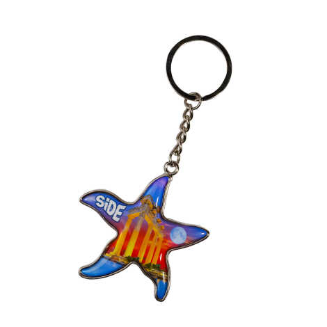 Side Themed Starfish Shaped Metal Keychain - 7